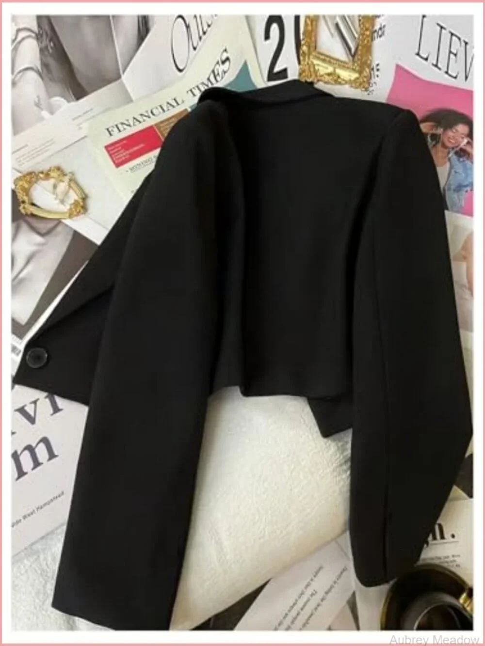 Cropped Blazer Business Casual Lapel Collar Button Front Suit Jacket